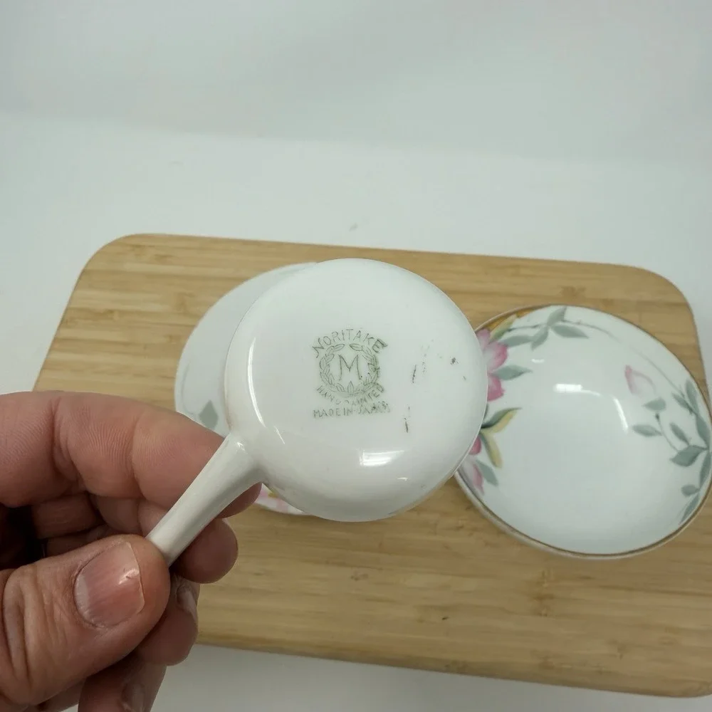 Vintage Noritake Azalea 3 Foot Bowl Mayo Cream Plate 19322 Japan Green Stamp - Picture 4 of 15